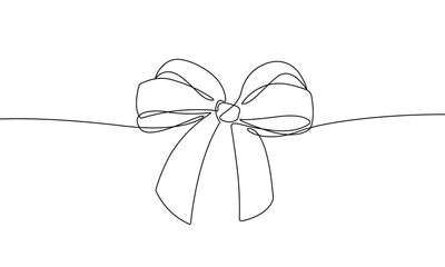 Wall Mural - Bow in Continuous Line Art Drawing Style. Ribbon Bow Black Linear Sketch One Line Isolated on White Background. Vector Minimalist Illustration