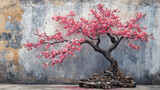 Piękne kwitnące drzewo, sztuka uliczna, tło tapeta generative ai