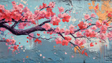Piękne kwitnące drzewo, sztuka uliczna, tło tapeta generative ai