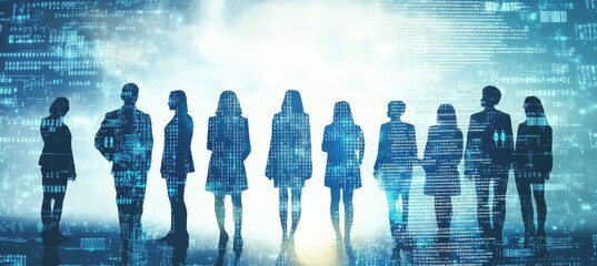 Business individuals showcasing technology growth through visual data.