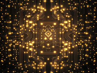 Wall Mural - a close up of a electronic circuit board with many small golden dots.