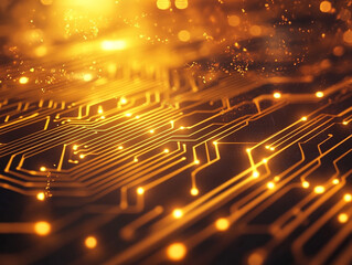 Wall Mural - a close up of a electronic circuit board with many small golden dots.