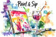 © julijadmi - Wine glass with colorful watercolor canvas in a creative paint and sip setup.