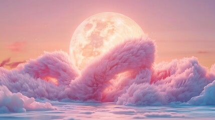 Wall Mural - A Full Moon Rising Above Soft, Fluffy Clouds