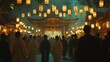 © Muhamad - People walking through a Japanese street illuminated by paper lanterns at night.