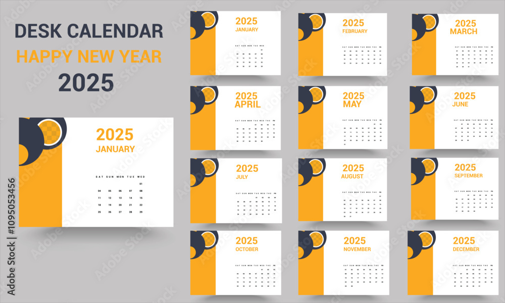 Image vectorielle Stock Monthly calendar for 2025 year, UK calendar for 2025, Desk Calendar
