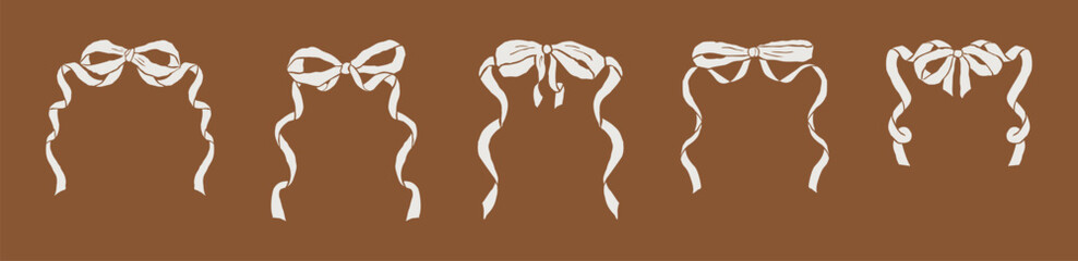 Wall Mural - hand drawn borders collection with bows and ribbons. girly frames in coquette sketch style. vector g