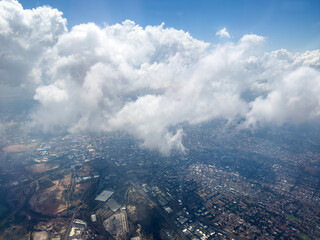 Wall Mural - Aerial view of Johannesburg city out of an airplane window. South Africa