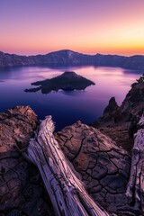 Poster - A serene landscape with a calm lake surrounded by mountains, captured during the golden hour of sunset