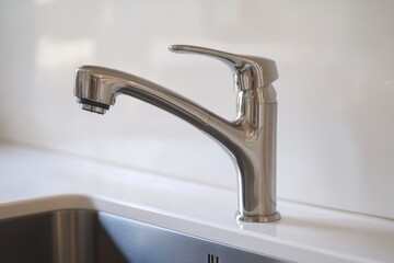 Poster - A kitchen sink with a faucet installed in the corner, suitable for use in various settings