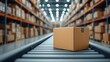 © Din Nasahrudin - Cardboard boxes on a conveyor belt, packed goods, packages ready to be delivered in a retail product distribution and fulfillment center, background with cartons on shelves, e-commerce shipping ready