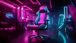 © MDShah - Gaming chair with neon lighting visually appealing environmental scene.