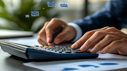 Close up of a businessman using a calculator