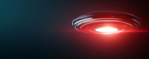 Wall Mural - a glowing, futuristic ufo hovers against a dark background, emitting a red light, creating an enigma