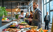 © tinyt.studio - Office Company Buffet A man CEO employee eating at a team farewell party