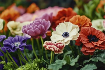 Canvas Print - A close-up view of a colorful bouquet with various types of flowers