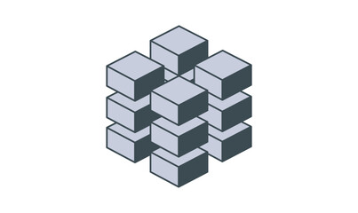 Isometric cubes block icon and data center logo 