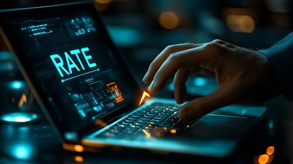 Close up of a business mans hand using a laptop