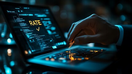 Close up of a business mans hand using a laptop
