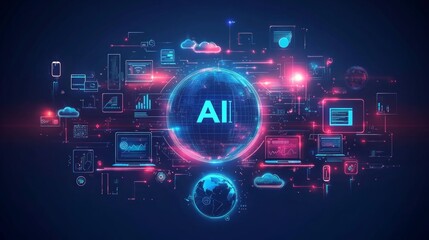 AI global network, digital technology, futuristic concept.