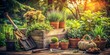 © Supittra - Vintage Style Photography of a Cozy Homegrown Garden with Hairy Plants and Rustic Decor, Capturing the Essence of Nature and Organic Living in a Nostalgic Atmosphere