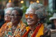 © Aleksandr - A group of older female friends from diverse ethnic backgrounds laugh together while sharing skincare tips on a cozy patio.