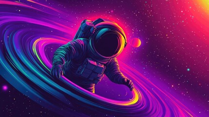 Poster - A against luminescence vivid astronaut starry ring background a in