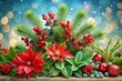 © Supittra - Winter Christmas Plants Botanical Illustration: A Beautiful Collection of Seasonal Flora with a Focus on the Rule of Thirds for Enhanced Visual Appeal and Holiday Spirit