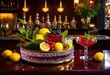 © Yaroslava - visually stunning arrangement vibrant cocktail ingredients artfully displayed bar surface, fruit, glass, herbs, garnish, colors, mixology, decor, citrus