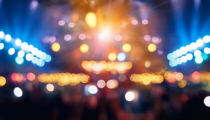 Wall Mural - a blurred background of a concert venue with colorful stage lights capturing the atmosphere of live 