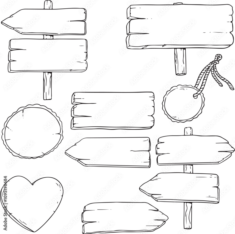 Hand drawn set of direction signs. Sketch in doodle style. Vector ...