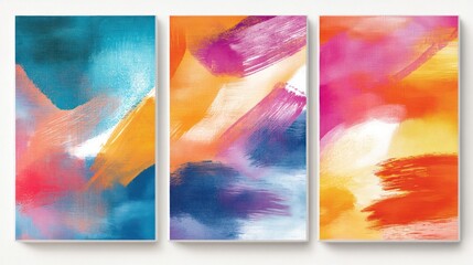 Sticker - Vibrant Abstract Triptych: A Symphony of Colors