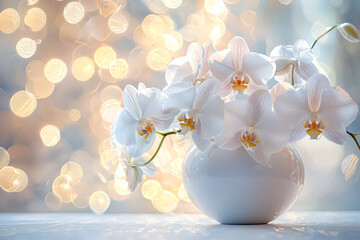 Wall Mural - white vase with a bouquet of white flowers in it. the flowers are arranged in a way that they look l