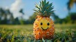 © aicandy - An imaginative depiction of a pineapple in the middle of a grassy field with a cheerful face, representing creativity and playfulness in nature's setting