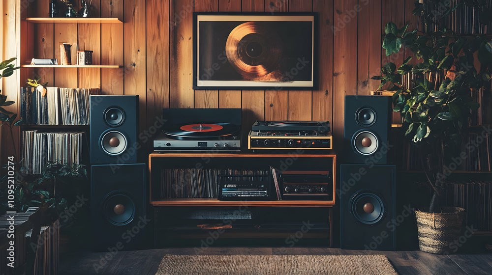 Retro vinyl record setup with speakers, creating a nostalgic and ...