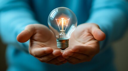 Wall Mural - Close up of an outstretched hand holding a light bulb