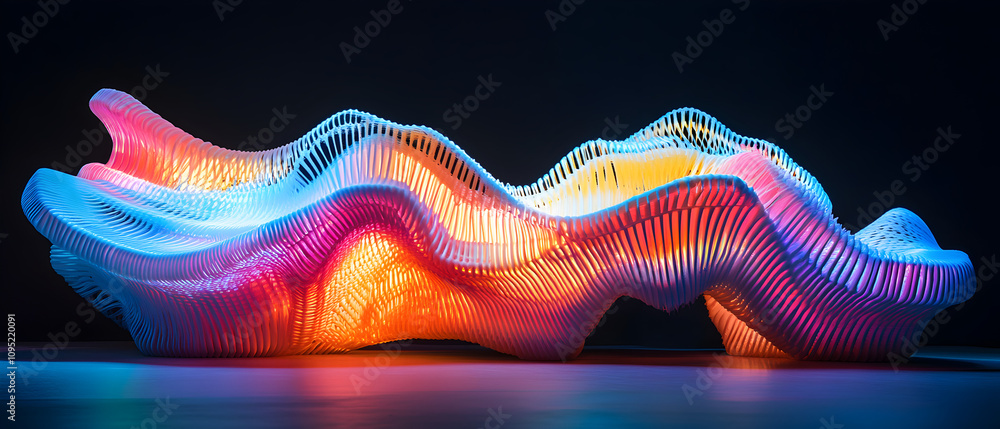 Neon Wave Bench: 3D Printed Futuristic Furniture, Adaptive Structure ...