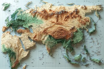 detailed three dimensional map of asia showing topography