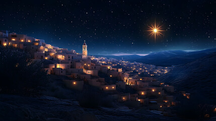 Sticker - Star shining over Bethlehem village at night during Christmas