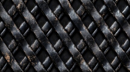 Aufkleber - Dark metal grid forming rhombus shapes, showing scratches and wear, perfect for industrial-style backgrounds