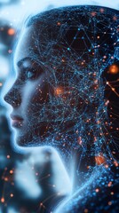 Aufkleber - Artificial intelligence: woman face emerging from futuristic network of connections