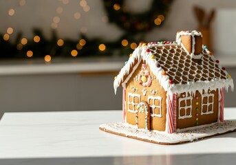 Wall Mural - delicious gingerbread house with colorful candies creating a festive atmosphere for christmas celebr