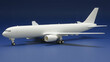 © Putu - Unassembled plastic model of a Boeing 767-300ER airliner, displayed against a blue backdrop.  Perfect for aviation enthusiasts, hobbyists and model airplane collections.