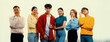 © Summit Art Creations - Panoramic banner young happy asian startup company employee wearing colorful casual wear stand in line together symbolize creative teamwork, job employment, HR agency recruitment. Synergic