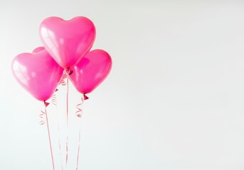Wall Mural - group of pink heart shaped balloons floating against a minimal white background, creating a romantic