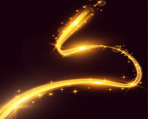 Aufkleber - A vibrant, glowing light trail or streak in a golden yellow hue with sparkling highlights on a dark background. This abstract, magical design has a smooth, curved flow with bright shimmering .	
