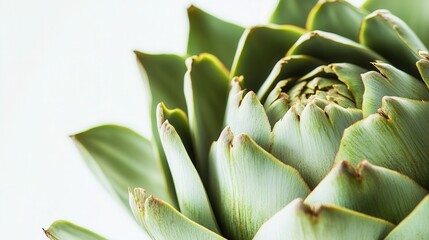 Sticker - Close-up cross-section view of an artichoke showcasing its unique layers and textures against a plain white background mockup, mock up, template, empty, for text, place, copyspace, copy space