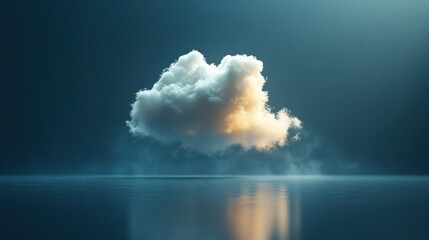 Wall Mural - Single cloud illuminated above dark water.