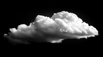 Single white cumulus cloud isolated on black background.
