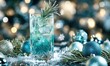 © TheoTheWizard - A blue drink with ice in a glass is on a table with Christmas decorations